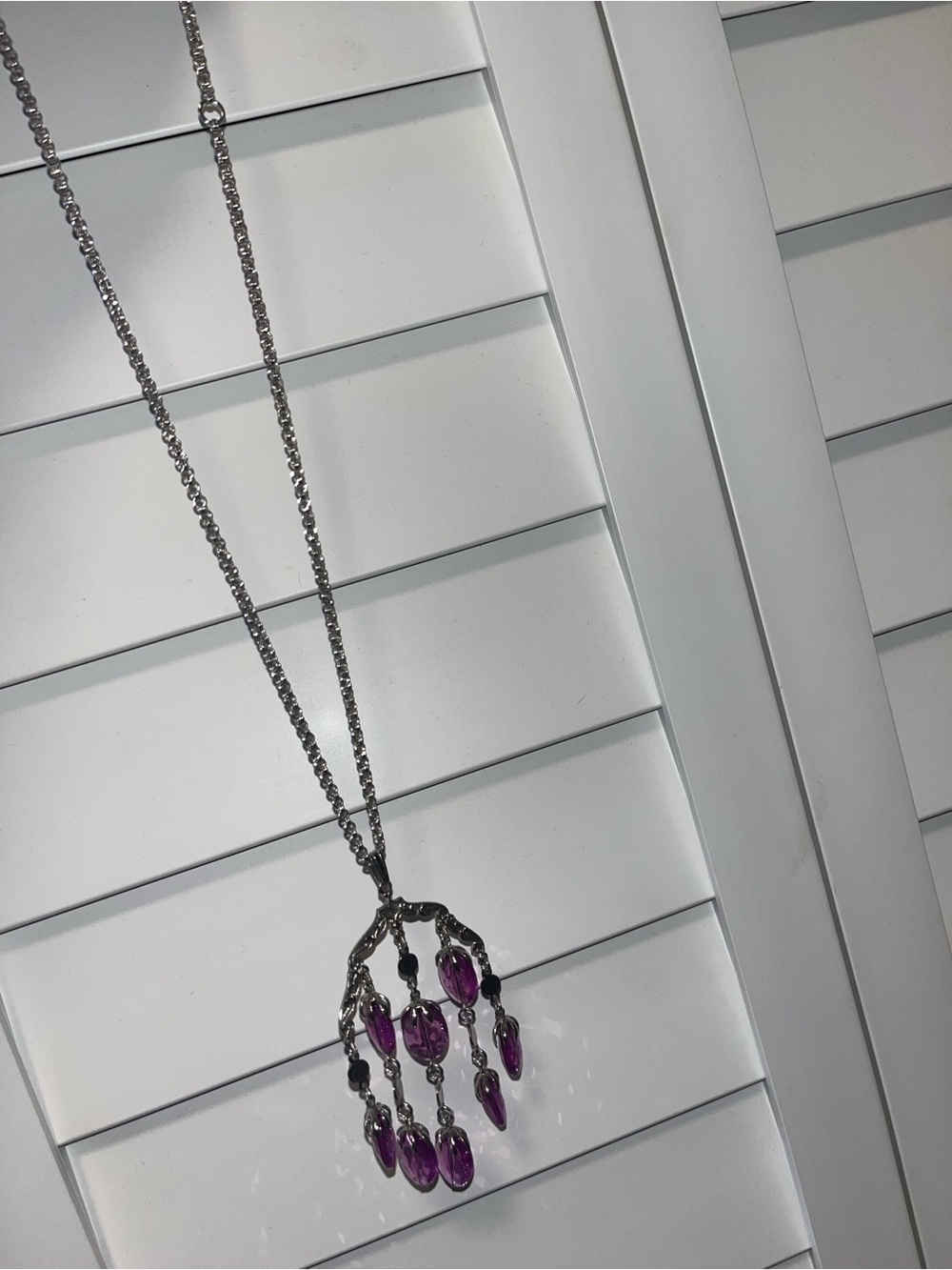 Silver Necklace with Purple Teardrop Pendants - Women's Jewelry